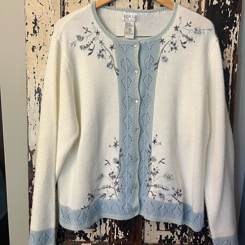 Vintage Koret women’s floral cottagecore Grandma button down cardigan. Size L